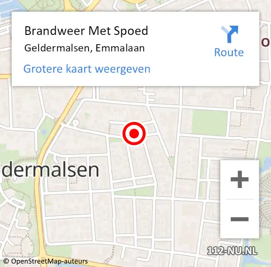 Locatie op kaart van de 112 melding: Brandweer Met Spoed Naar Geldermalsen, Emmalaan op 9 mei 2022 07:08