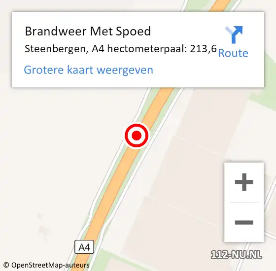 Locatie op kaart van de 112 melding: Brandweer Met Spoed Naar Steenbergen, A4 hectometerpaal: 213,6 op 9 mei 2022 07:16
