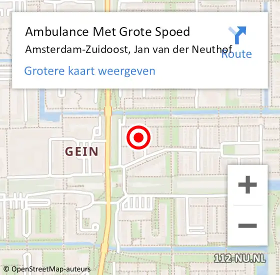 Locatie op kaart van de 112 melding: Ambulance Met Grote Spoed Naar Amsterdam-Zuidoost, Jan van der Neuthof op 9 mei 2022 07:25