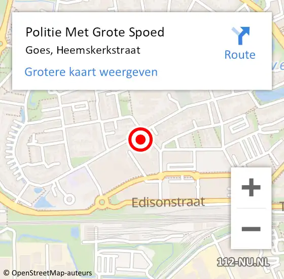 Locatie op kaart van de 112 melding: Politie Met Grote Spoed Naar Goes, Heemskerkstraat op 9 mei 2022 07:44