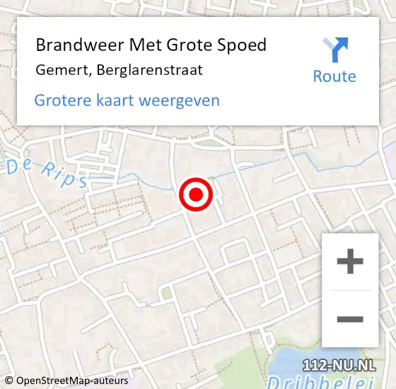 Locatie op kaart van de 112 melding: Brandweer Met Grote Spoed Naar Gemert, Berglarenstraat op 9 mei 2022 07:54