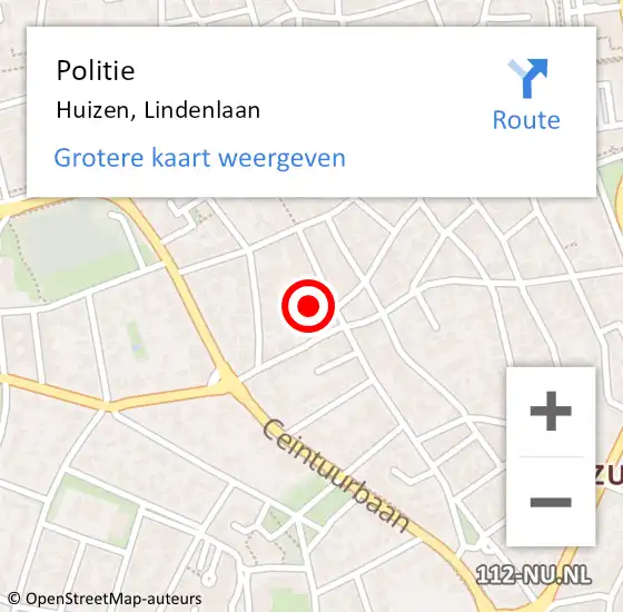 Locatie op kaart van de 112 melding: Politie Huizen, Lindenlaan op 9 mei 2022 08:11