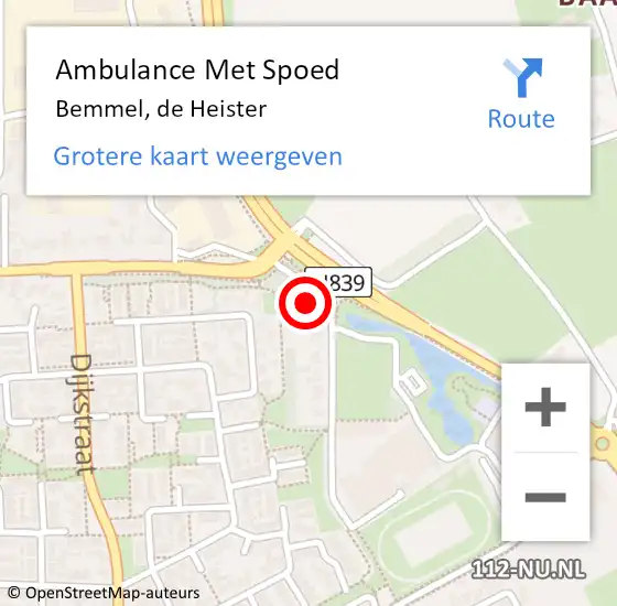 Locatie op kaart van de 112 melding: Ambulance Met Spoed Naar Bemmel, de Heister op 9 mei 2022 08:45