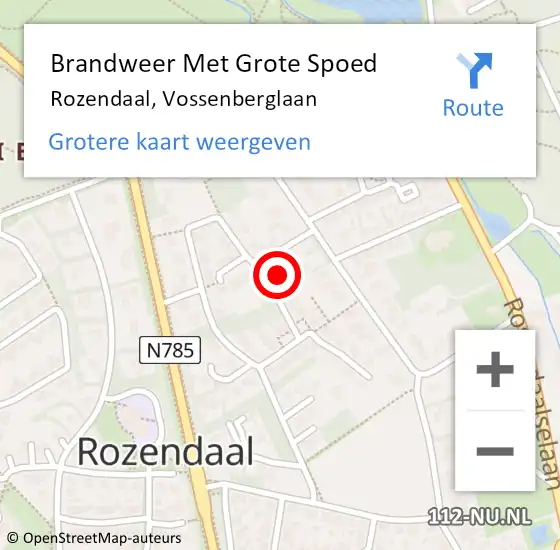 Locatie op kaart van de 112 melding: Brandweer Met Grote Spoed Naar Rozendaal, Vossenberglaan op 9 mei 2022 08:46