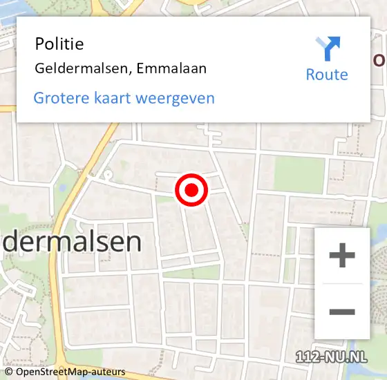 Locatie op kaart van de 112 melding: Politie Geldermalsen, Emmalaan op 9 mei 2022 08:51