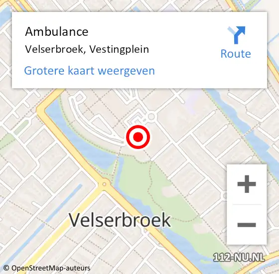 Locatie op kaart van de 112 melding: Ambulance Velserbroek, Vestingplein op 9 mei 2022 08:59