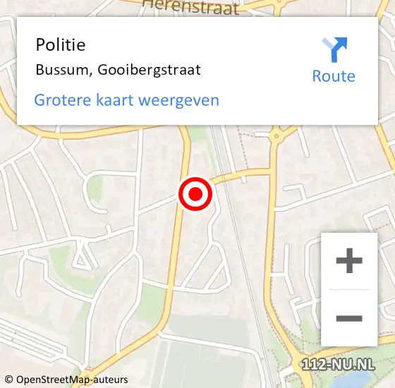 Locatie op kaart van de 112 melding: Politie Bussum, Gooibergstraat op 9 mei 2022 09:12