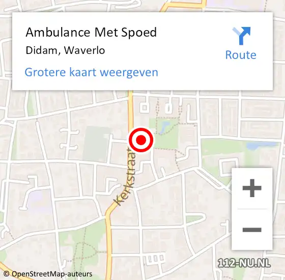 Locatie op kaart van de 112 melding: Ambulance Met Spoed Naar Didam, Waverlo op 9 mei 2022 09:48