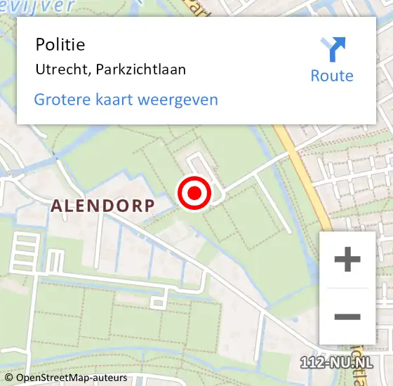 Locatie op kaart van de 112 melding: Politie Utrecht, Parkzichtlaan op 9 mei 2022 10:11