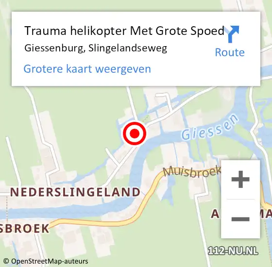 Locatie op kaart van de 112 melding: Trauma helikopter Met Grote Spoed Naar Giessenburg, Slingelandseweg op 9 mei 2022 10:11