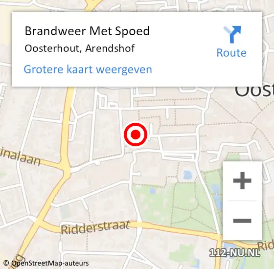 Locatie op kaart van de 112 melding: Brandweer Met Spoed Naar Oosterhout, Arendshof op 9 mei 2022 10:36