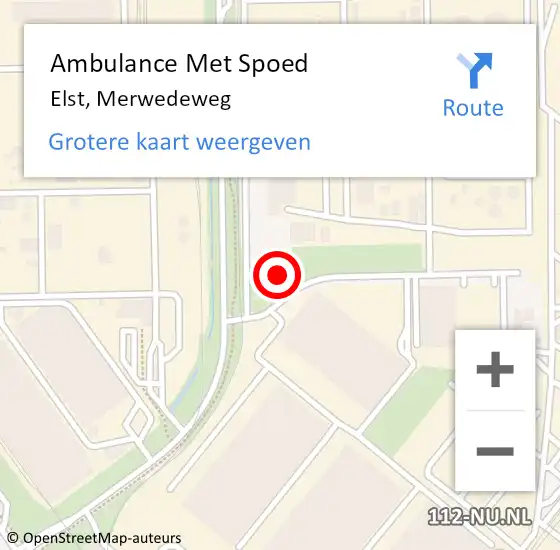 Locatie op kaart van de 112 melding: Ambulance Met Spoed Naar Elst, Merwedeweg op 9 mei 2022 10:47