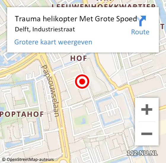 Locatie op kaart van de 112 melding: Trauma helikopter Met Grote Spoed Naar Delft, Industriestraat op 9 mei 2022 10:48