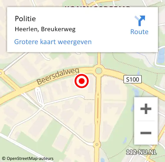 Locatie op kaart van de 112 melding: Politie Heerlen, Breukerweg op 9 mei 2022 11:00