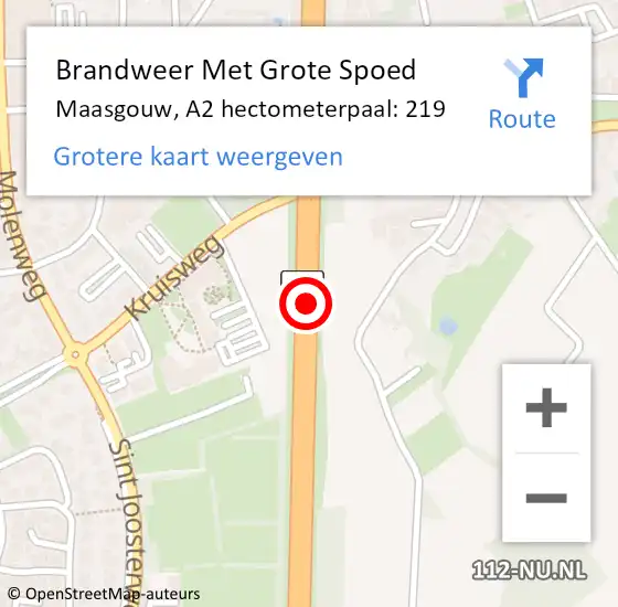 Locatie op kaart van de 112 melding: Brandweer Met Grote Spoed Naar Maasgouw, A2 hectometerpaal: 219 op 9 mei 2022 11:06