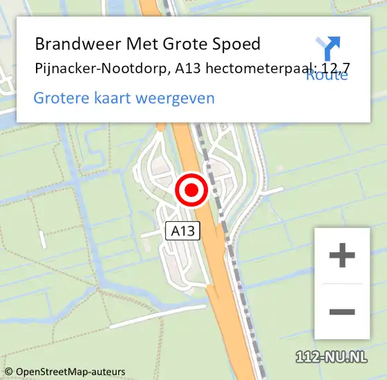 Locatie op kaart van de 112 melding: Brandweer Met Grote Spoed Naar Pijnacker-Nootdorp, A13 hectometerpaal: 12,7 op 9 mei 2022 11:21