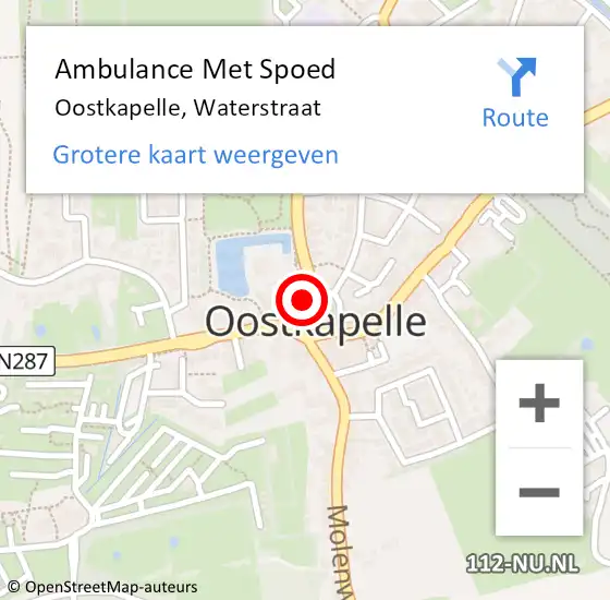 Locatie op kaart van de 112 melding: Ambulance Met Spoed Naar Oostkapelle, Waterstraat op 16 juli 2014 20:03