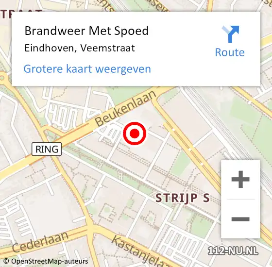 Locatie op kaart van de 112 melding: Brandweer Met Spoed Naar Eindhoven, Veemstraat op 9 mei 2022 11:34