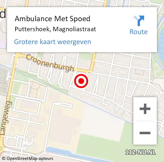 Locatie op kaart van de 112 melding: Ambulance Met Spoed Naar Puttershoek, Magnoliastraat op 9 mei 2022 11:35