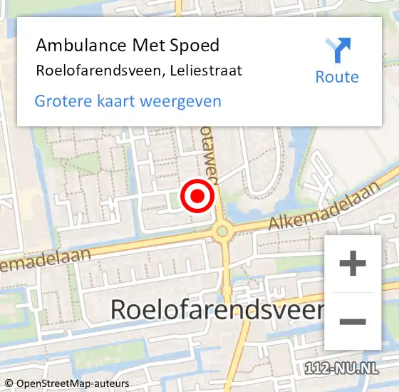 Locatie op kaart van de 112 melding: Ambulance Met Spoed Naar Roelofarendsveen, Leliestraat op 9 mei 2022 11:45