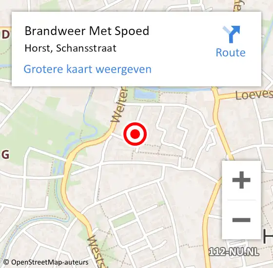 Locatie op kaart van de 112 melding: Brandweer Met Spoed Naar Horst, Schansstraat op 9 mei 2022 12:04