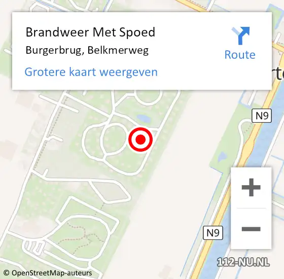 Locatie op kaart van de 112 melding: Brandweer Met Spoed Naar Burgerbrug, Belkmerweg op 9 mei 2022 12:09