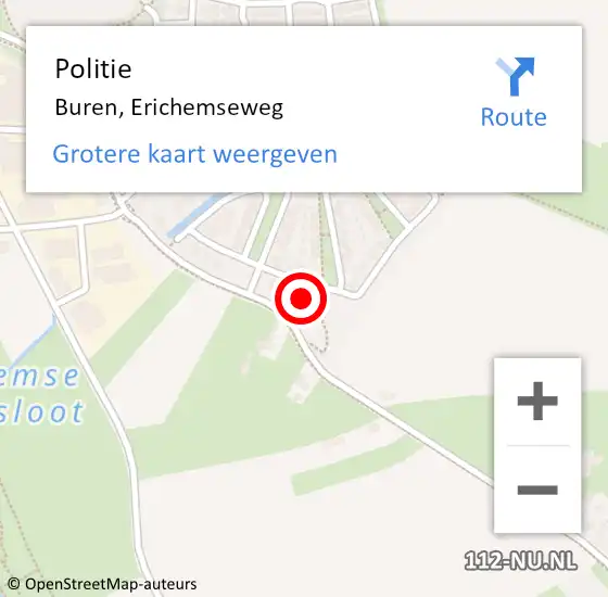 Locatie op kaart van de 112 melding: Politie Buren, Erichemseweg op 9 mei 2022 12:31