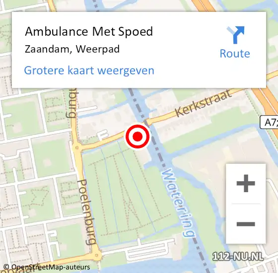 Locatie op kaart van de 112 melding: Ambulance Met Spoed Naar Zaandam, Weerpad op 9 mei 2022 12:46