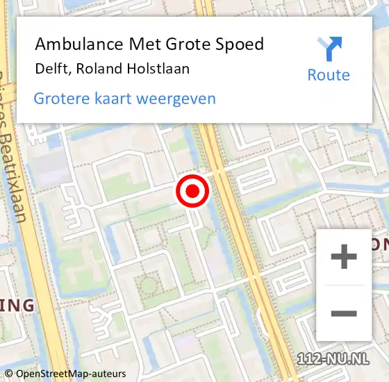 Locatie op kaart van de 112 melding: Ambulance Met Grote Spoed Naar Delft, Roland Holstlaan op 9 mei 2022 12:49