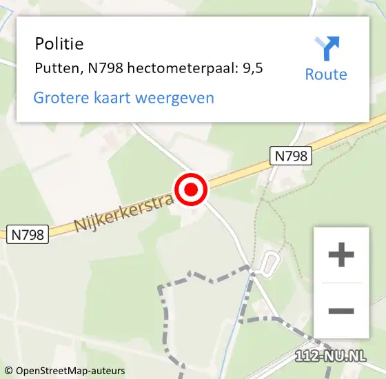 Locatie op kaart van de 112 melding: Politie Putten, N798 hectometerpaal: 9,5 op 9 mei 2022 12:54