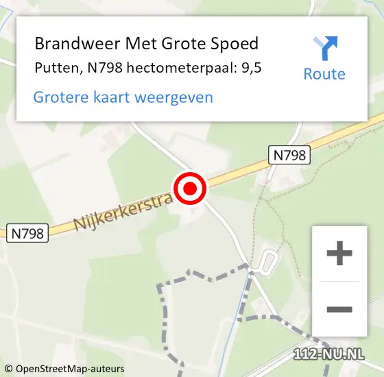 Locatie op kaart van de 112 melding: Brandweer Met Grote Spoed Naar Putten, N798 hectometerpaal: 9,5 op 9 mei 2022 12:56