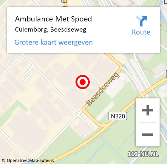 Locatie op kaart van de 112 melding: Ambulance Met Spoed Naar Culemborg, Beesdseweg op 9 mei 2022 13:05