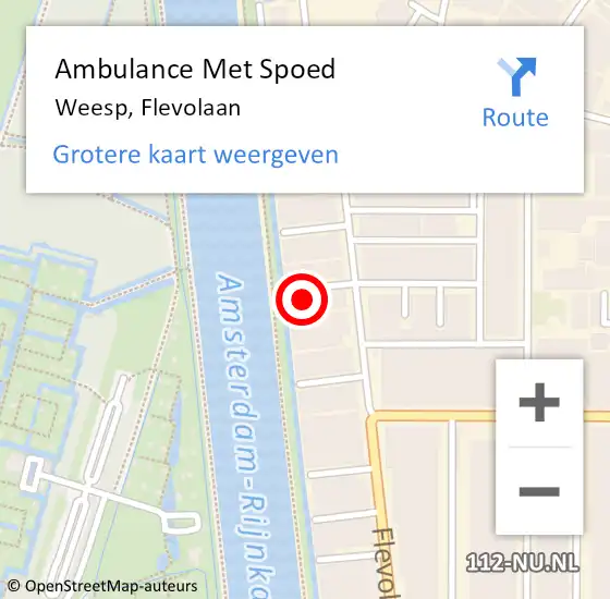 Locatie op kaart van de 112 melding: Ambulance Met Spoed Naar Weesp, Flevolaan op 9 mei 2022 13:11