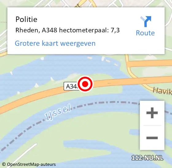 Locatie op kaart van de 112 melding: Politie Rheden, A348 hectometerpaal: 7,3 op 9 mei 2022 13:13