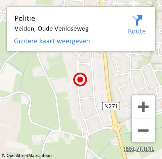 Locatie op kaart van de 112 melding: Politie Velden, Oude Venloseweg op 9 mei 2022 13:15