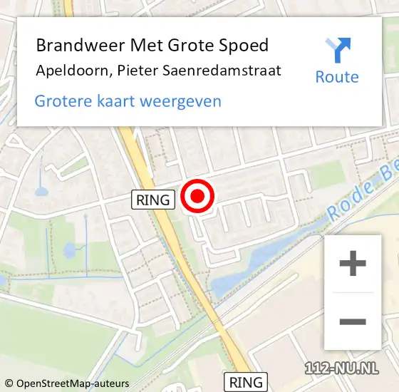 Locatie op kaart van de 112 melding: Brandweer Met Grote Spoed Naar Apeldoorn, Pieter Saenredamstraat op 9 mei 2022 13:15