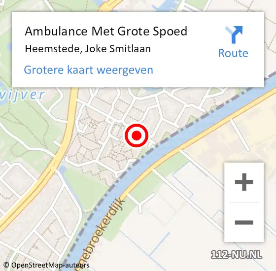 Locatie op kaart van de 112 melding: Ambulance Met Grote Spoed Naar Heemstede, Joke Smitlaan op 9 mei 2022 13:34