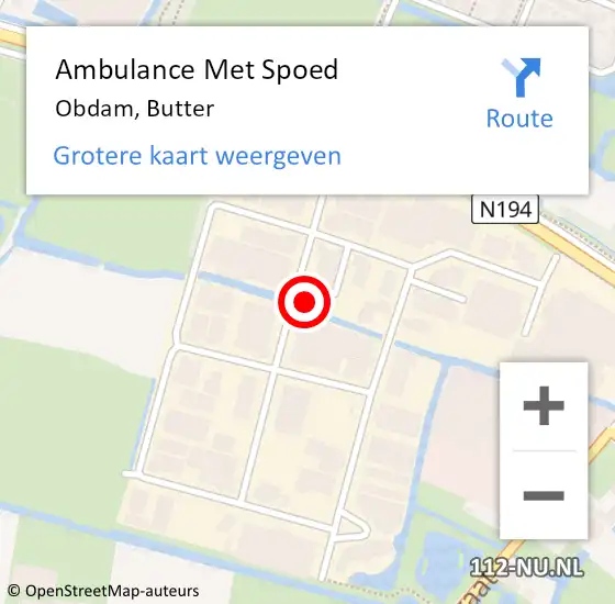 Locatie op kaart van de 112 melding: Ambulance Met Spoed Naar Obdam, Butter op 9 mei 2022 13:46