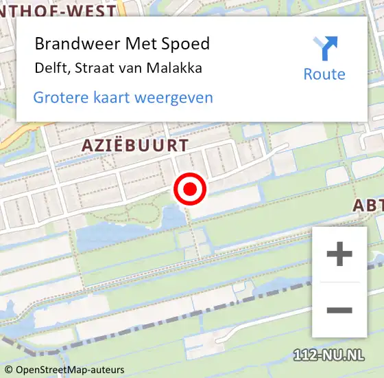 Locatie op kaart van de 112 melding: Brandweer Met Spoed Naar Delft, Straat van Malakka op 9 mei 2022 13:50