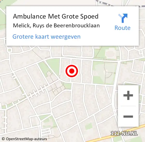 Locatie op kaart van de 112 melding: Ambulance Met Grote Spoed Naar Melick, Ruys de Beerenbroucklaan op 9 mei 2022 14:09