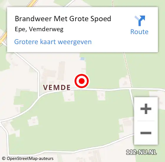 Locatie op kaart van de 112 melding: Brandweer Met Grote Spoed Naar Epe, Vemderweg op 9 mei 2022 14:13