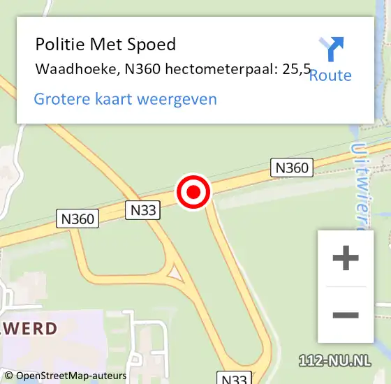 Locatie op kaart van de 112 melding: Politie Met Spoed Naar Waadhoeke, N360 hectometerpaal: 25,5 op 9 mei 2022 14:42