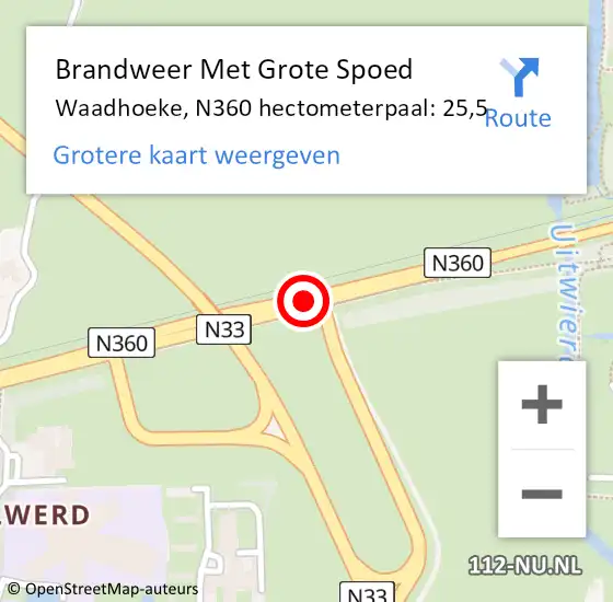 Locatie op kaart van de 112 melding: Brandweer Met Grote Spoed Naar Waadhoeke, N360 hectometerpaal: 25,5 op 9 mei 2022 14:43