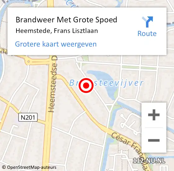 Locatie op kaart van de 112 melding: Brandweer Met Grote Spoed Naar Heemstede, Frans Lisztlaan op 9 mei 2022 14:45