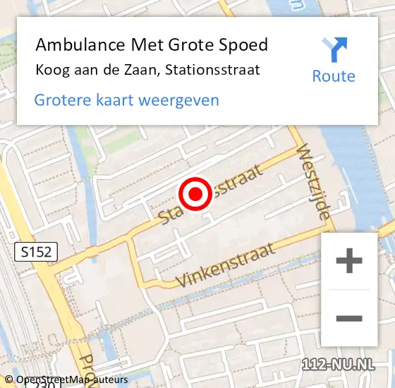Locatie op kaart van de 112 melding: Ambulance Met Grote Spoed Naar Koog aan de Zaan, Stationsstraat op 9 mei 2022 14:47
