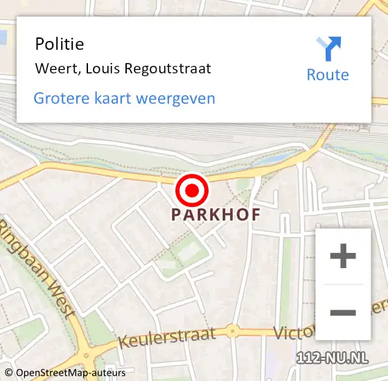 Locatie op kaart van de 112 melding: Politie Weert, Louis Regoutstraat op 9 mei 2022 14:49