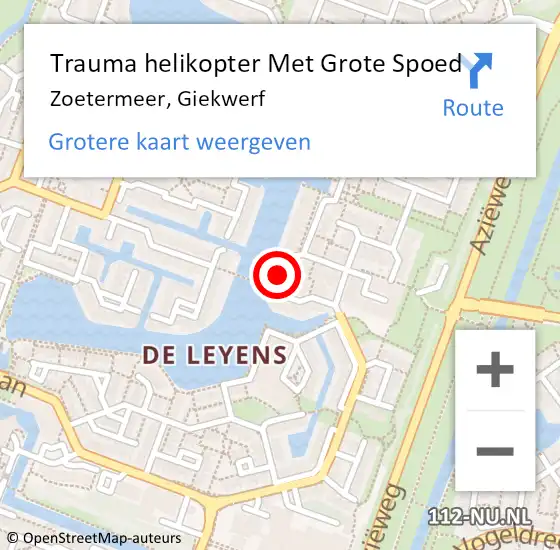 Locatie op kaart van de 112 melding: Trauma helikopter Met Grote Spoed Naar Zoetermeer, Giekwerf op 9 mei 2022 14:55