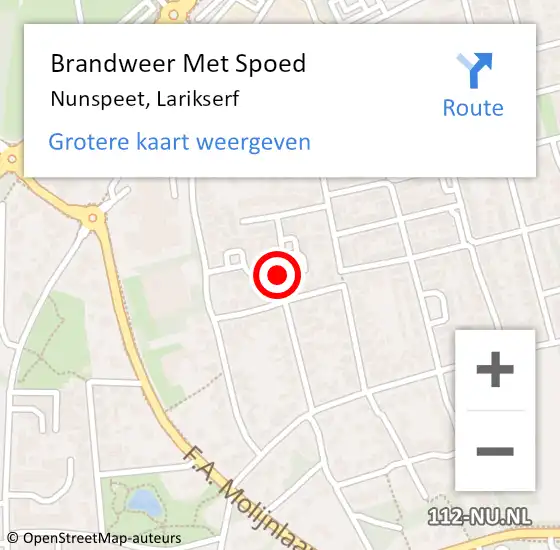 Locatie op kaart van de 112 melding: Brandweer Met Spoed Naar Nunspeet, Larikserf op 9 mei 2022 14:57