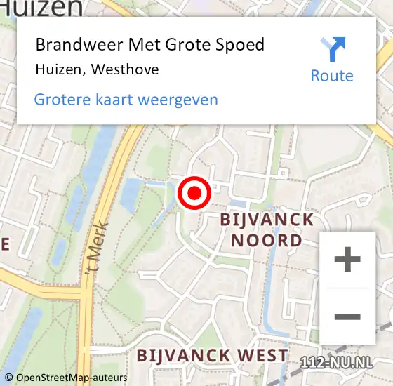 Locatie op kaart van de 112 melding: Brandweer Met Grote Spoed Naar Huizen, Westhove op 9 mei 2022 15:00