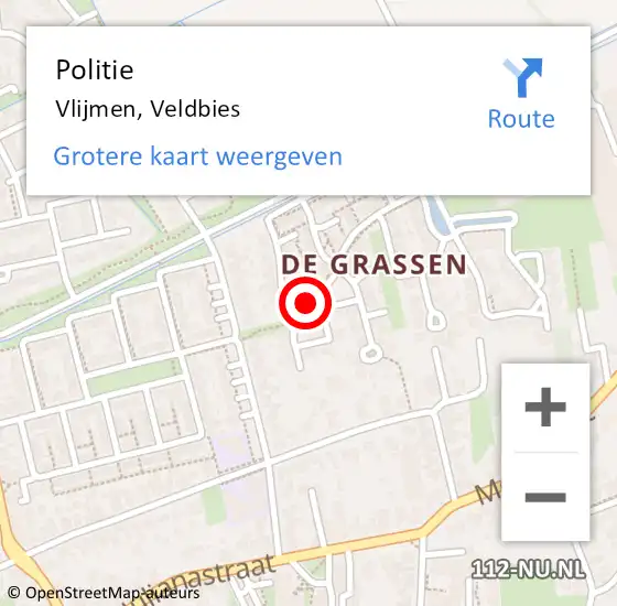 Locatie op kaart van de 112 melding: Politie Vlijmen, Veldbies op 9 mei 2022 15:21